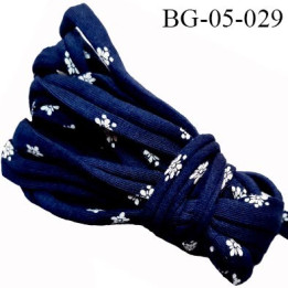 Galon  jersey coton largeur 25 mm mais enroulé sur lui meme finition 5 mm de diamètre extensible bleu marine  prix au mètre