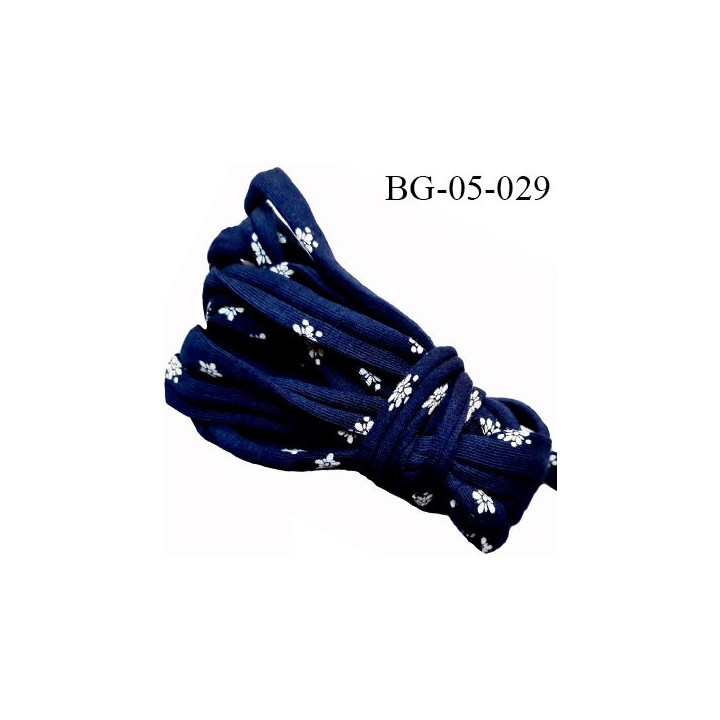 Galon  jersey coton largeur 25 mm mais enroulé sur lui meme finition 5 mm de diamètre extensible bleu marine  prix au mètre