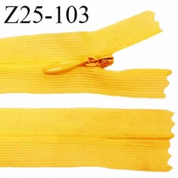 Fermeture zip 25 cm non séparable couleur jaune orangé avec glissière nylon invisible largeur 2.5 cm prix à l'unité