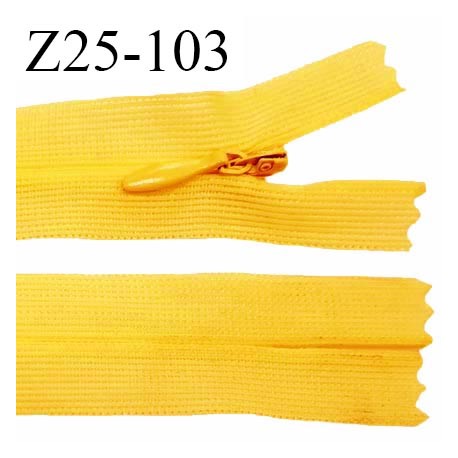 Fermeture zip 25 cm non séparable couleur jaune orangé avec glissière nylon invisible largeur 2.5 cm prix à l'unité