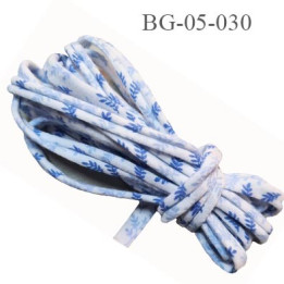 Galon  jersey coton largeur 25 mm enroulé sur lui-même finition 5 mm de diamètre extensible blanc et bleu prix au mètre