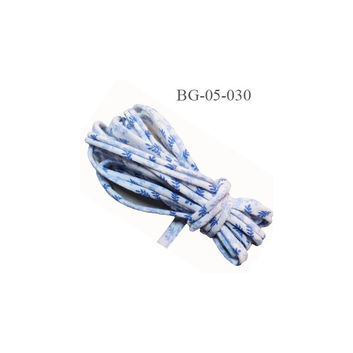 Galon  jersey coton largeur 25 mm enroulé sur lui-même finition 5 mm de diamètre extensible blanc et bleu prix au mètre
