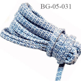 Galon  jersey coton largeur 25 mm enroulé sur lui-même finition 5 mm de diamètre extensible blanc et bleu prix au mètre