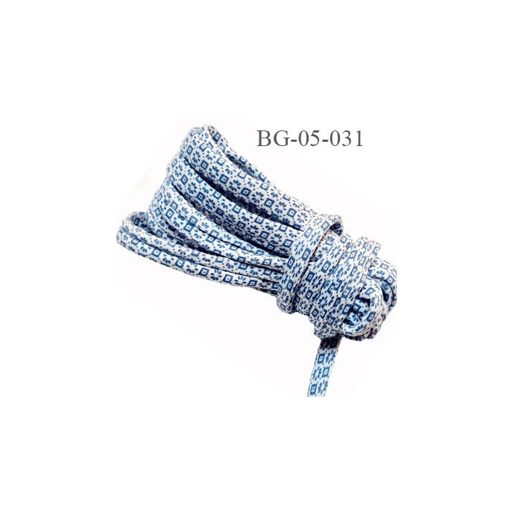 Galon  jersey coton largeur 25 mm enroulé sur lui-même finition 5 mm de diamètre extensible blanc et bleu prix au mètre