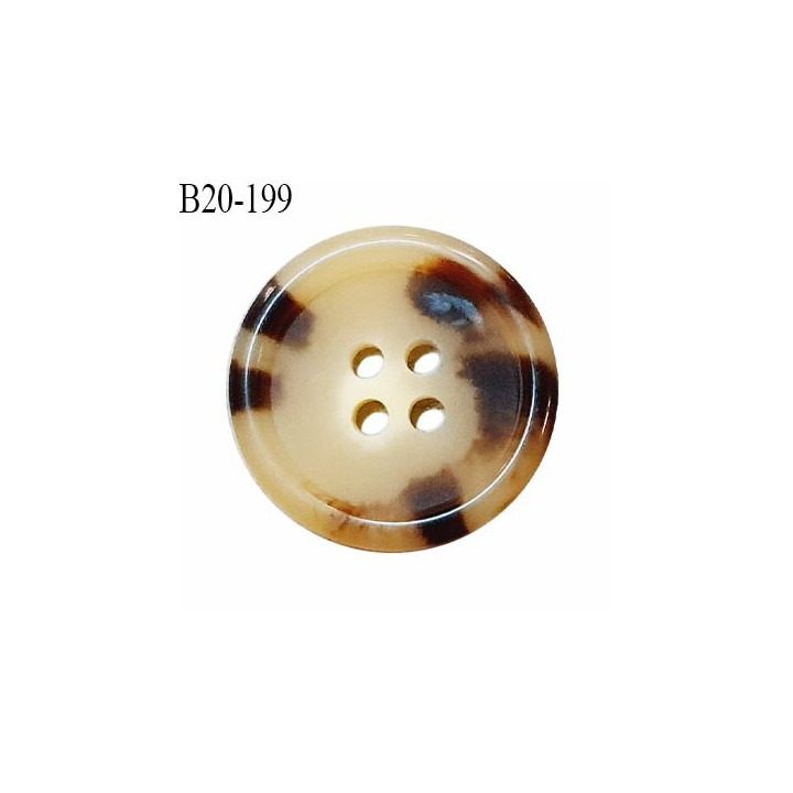 Bouton 20 mm couleur beige et marron marbré 4 trous diamètre 20 mm épaisseur 4 mm prix à l'unité