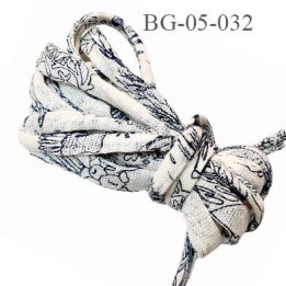 Galon  jersey coton largeur 25 mm enroulé sur lui-même finition 5 à 8 mm de diamètre extensible écru et bleu prix au mètre