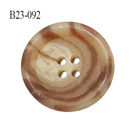 Bouton 23 mm couleur beige et marron 4 trous diamètre 23 mm épaisseur 4 mm prix à l'unité
