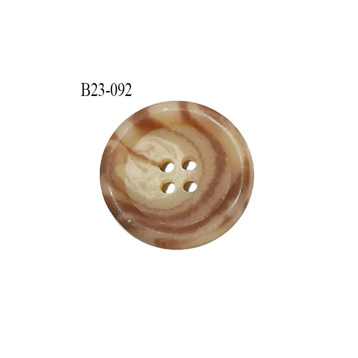 Bouton 23 mm couleur beige et marron 4 trous diamètre 23 mm épaisseur 4 mm prix à l'unité