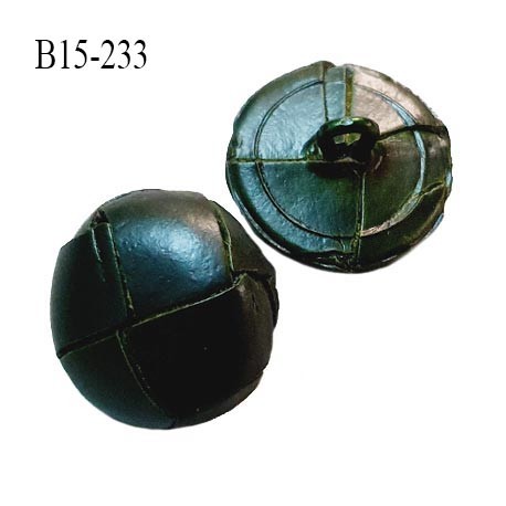 Bouton 15 mm style cuir couleur vert foncé attache avec un anneau diamètre 15 mm bombé épaisseur 8 mm prix à la pièce