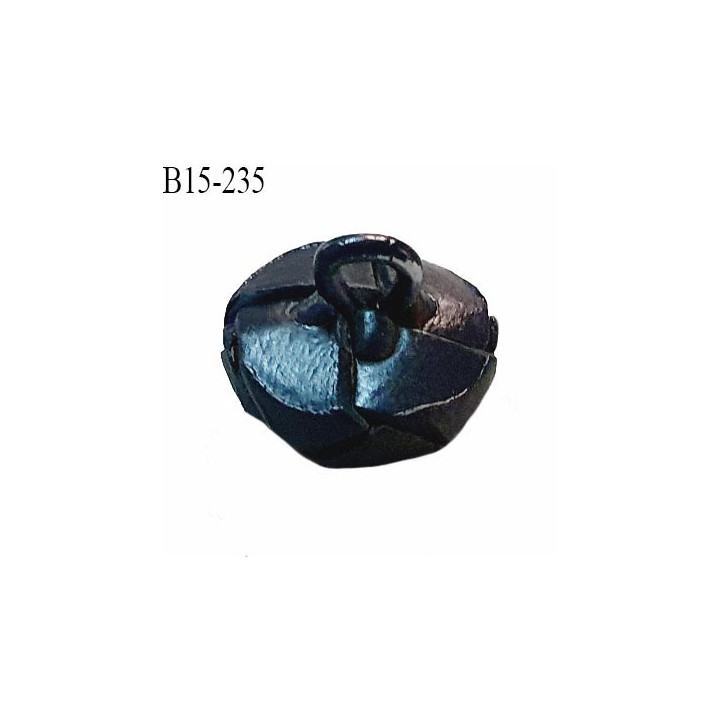 Bouton 15 mm style cuir couleur bleu foncé attache avec un anneau diamètre 15 mm bombé épaisseur 8 mm prix à la pièce
