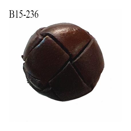 Bouton 15 mm style cuir couleur marron très foncé attache avec un anneau diamètre 15 mm bombé épaisseur 8 mm prix à la pièce