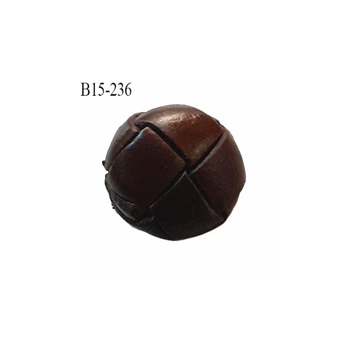 Bouton 15 mm style cuir couleur marron très foncé attache avec un anneau diamètre 15 mm bombé épaisseur 8 mm prix à la pièce