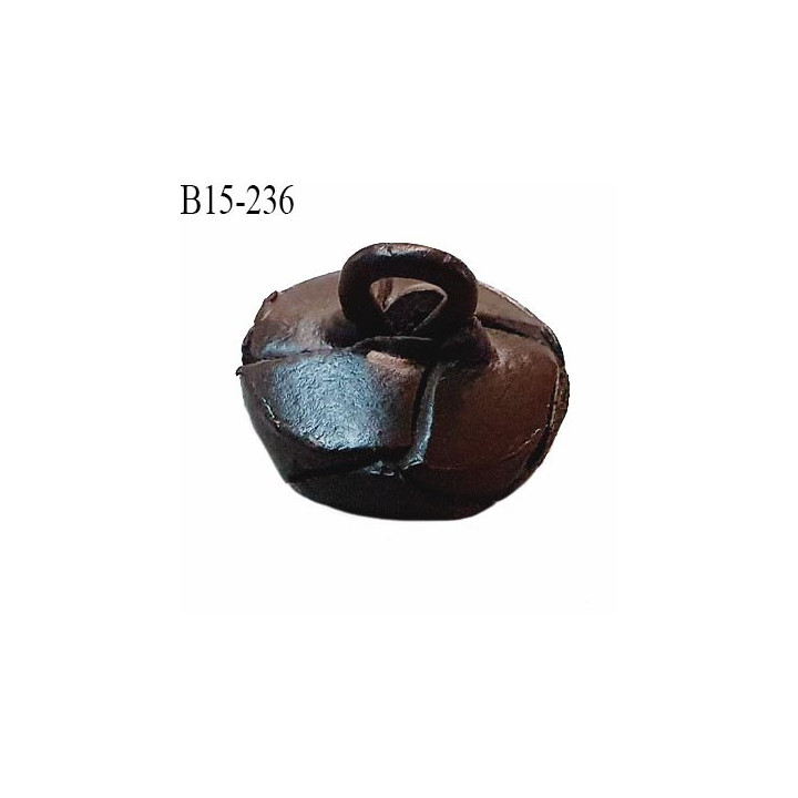 Bouton 15 mm style cuir couleur marron très foncé attache avec un anneau diamètre 15 mm bombé épaisseur 8 mm prix à la pièce