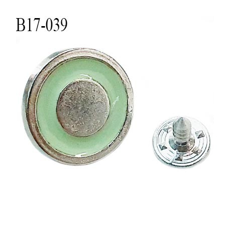 Bouton jeans 17 mm en métal couleur argent et vert avec le clou largeur 17 mm épaisseur 1.5 mm prix à la pièce