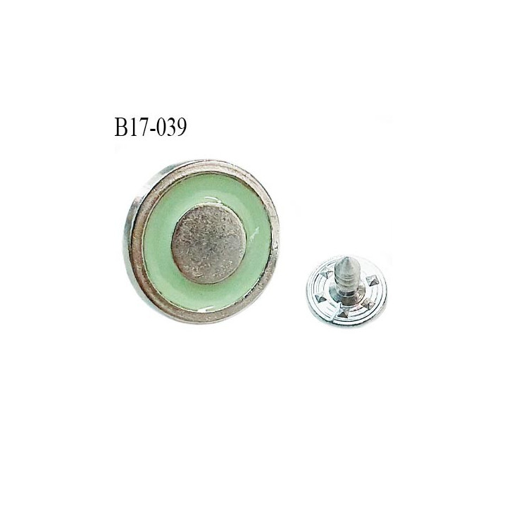 Bouton jeans 17 mm en métal couleur argent et vert avec le clou largeur 17 mm épaisseur 1.5 mm prix à la pièce