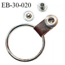 Brandebourg pression anneau couleur argent et attache effet cuir marron diamètre intérieur de l'anneau 29 mm prix à l'unité