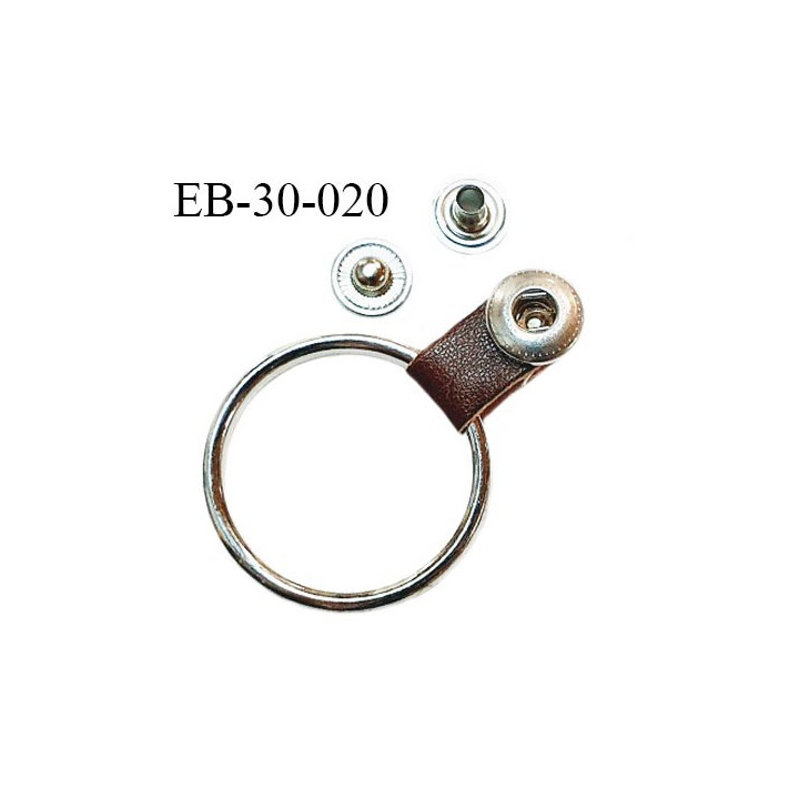 Brandebourg pression anneau couleur argent et attache effet cuir marron diamètre intérieur de l'anneau 29 mm prix à l'unité