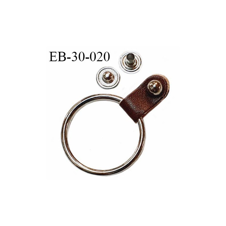 Brandebourg pression anneau couleur argent et attache effet cuir marron diamètre intérieur de l'anneau 29 mm prix à l'unité