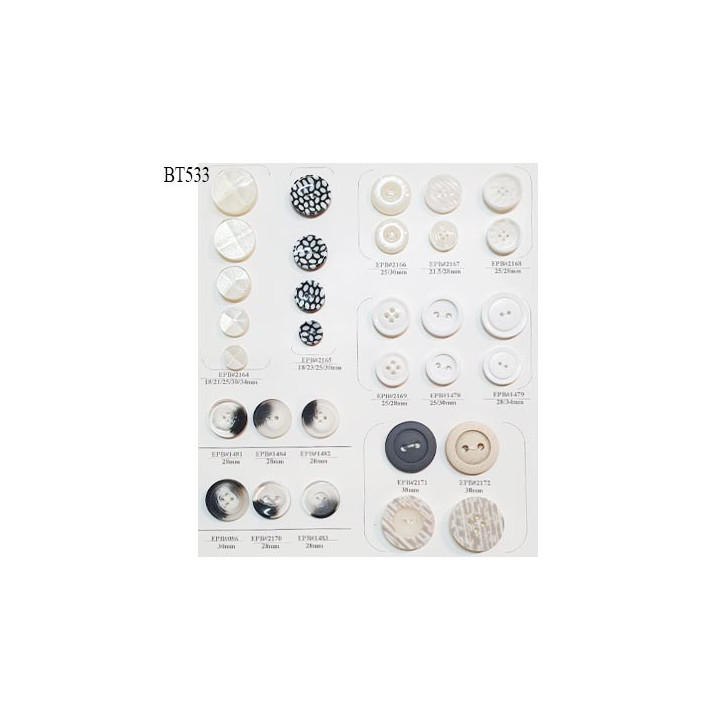 Plaque de 31 boutons pour création unique diamètre 18 à 38 mm prix pour la plaque entière