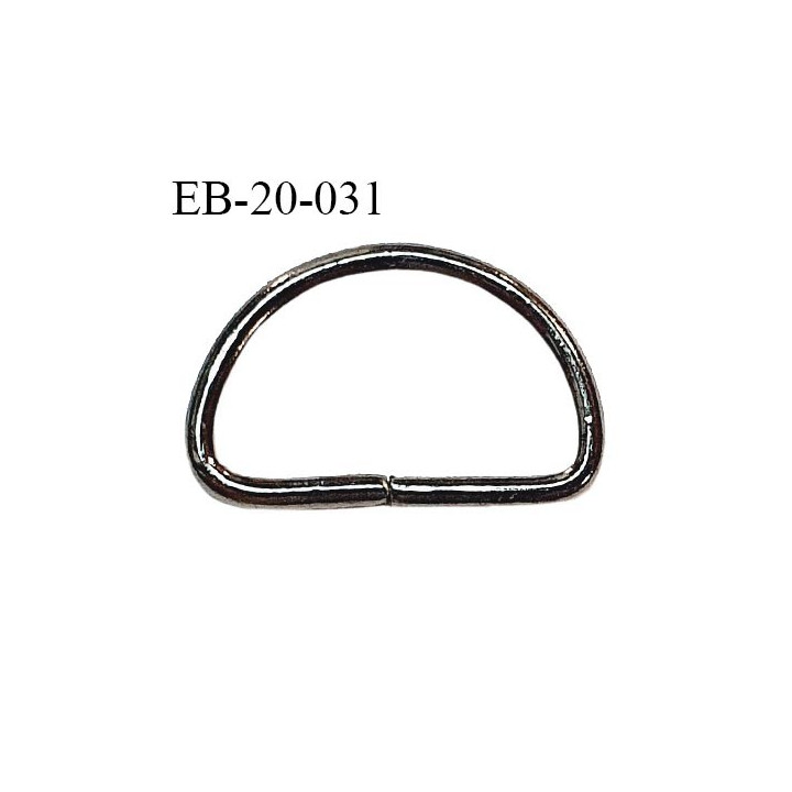 Boucle étrier anneau demi rond métal couleur chrome foncé largeur extérieur 25 mm intérieur 20 mm hauteur 15 mm prix à la pièce