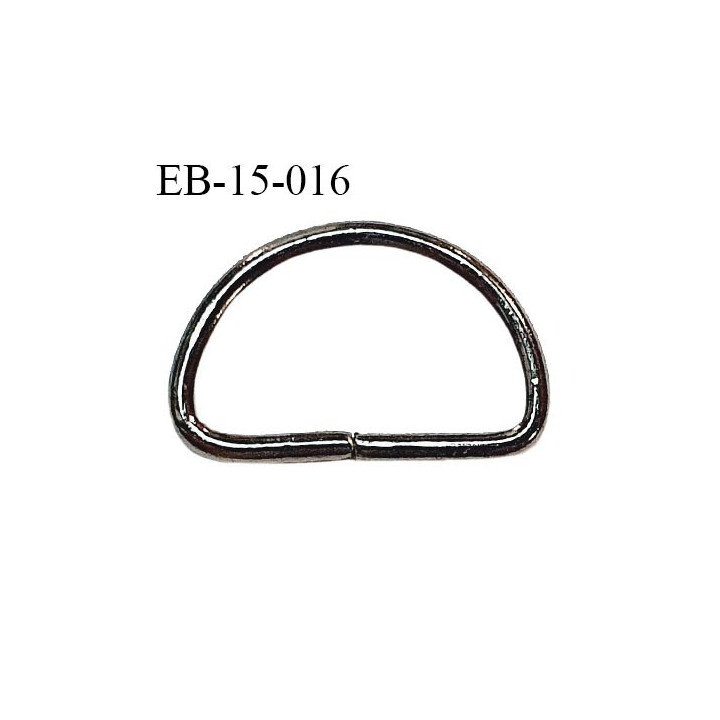 Boucle étrier anneau demi rond métal couleur chrome foncé largeur extérieur 19 mm intérieur 15 mm hauteur 13 mm prix à la pièce