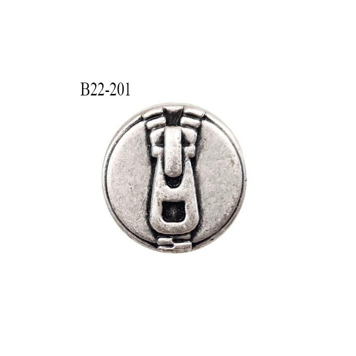 Bouton 22 mm en métal couleur chrome motif zip diamètre 22 mm épaisseur 2 mm accroche avec un anneau prix à la pièce