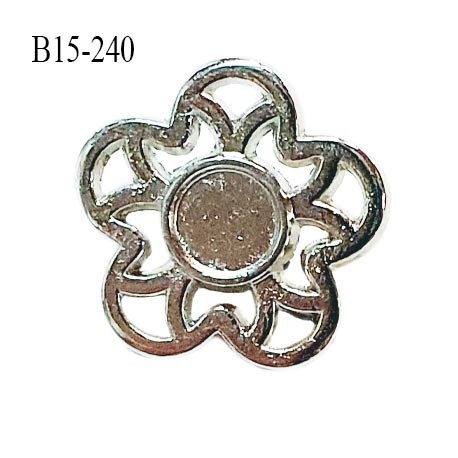 Bouton 15 mm en métal chrome forme fleur accroche avec un anneau diamètre 15 mm épaisseur 1 mm prix à l'unité