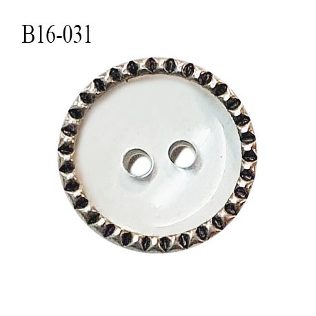 Bouton 16 mm en pvc transparent avec contour métal 2 trous diamètre 16 mm épaisseur 4 mm prix à la pièce