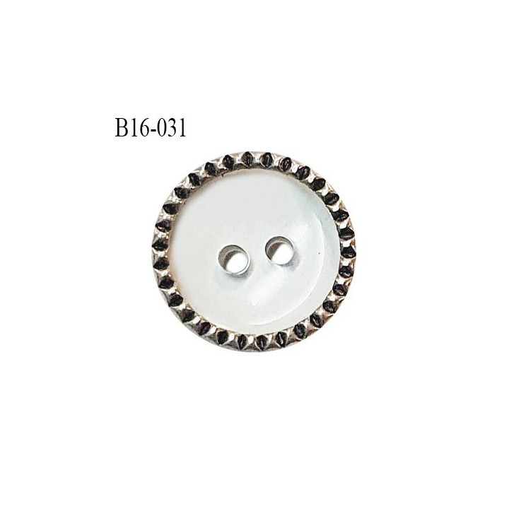 Bouton 16 mm en pvc transparent avec contour métal 2 trous diamètre 16 mm épaisseur 4 mm prix à la pièce