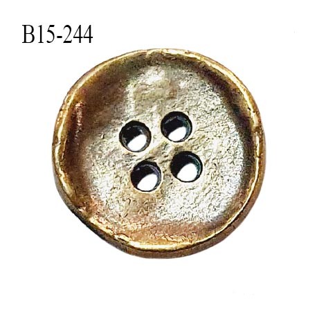 Bouton 15 mm en métal couleur laiton vieilli 4 trous diamètre 15 mm épaisseur 3 mm prix à l'unité