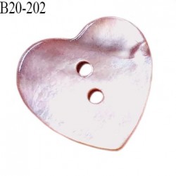 Bouton coeur nacre couleur vieux rose 2 trous largeur 20 mm prix à la pièce