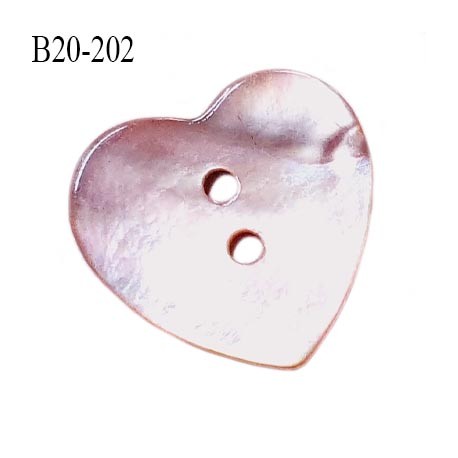 Bouton coeur nacre couleur vieux rose 2 trous largeur 20 mm prix à la pièce