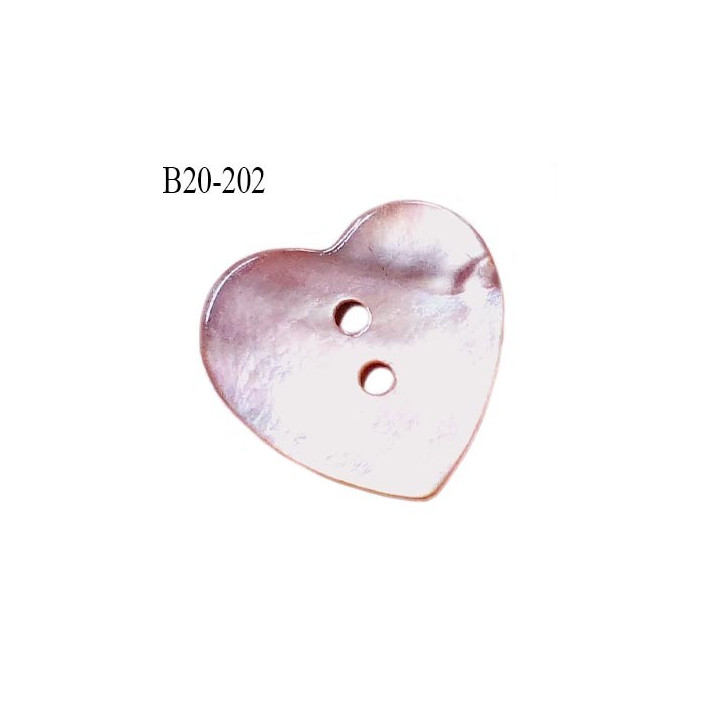 Bouton coeur nacre couleur vieux rose 2 trous largeur 20 mm prix à la pièce