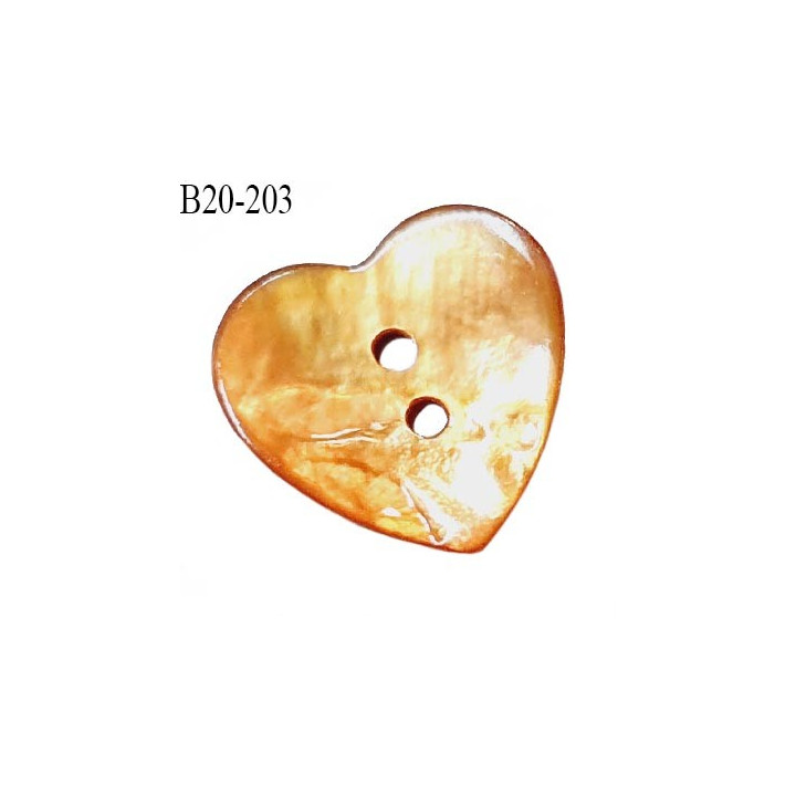 Bouton coeur nacre couleur orange 2 trous largeur 20 mm prix à la pièce