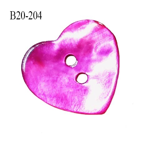 Bouton coeur nacre couleur rose fuschia 2 trous largeur 20 mm prix à la pièce