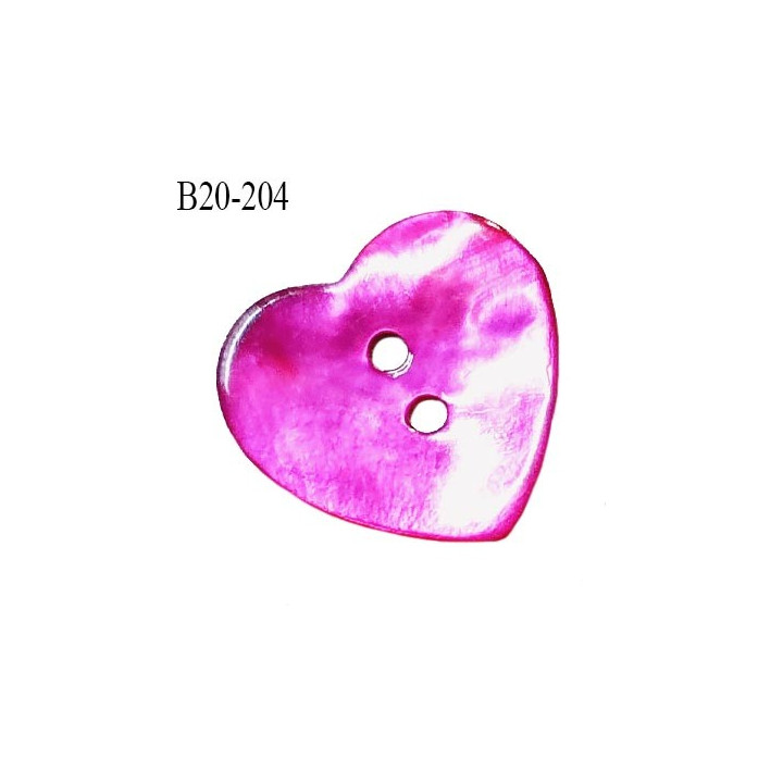 Bouton coeur nacre couleur rose fuschia 2 trous largeur 20 mm prix à la pièce