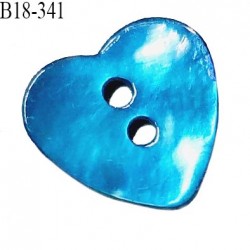 Bouton coeur nacre couleur bleu turquoise largeur 18 mm prix à la pièce