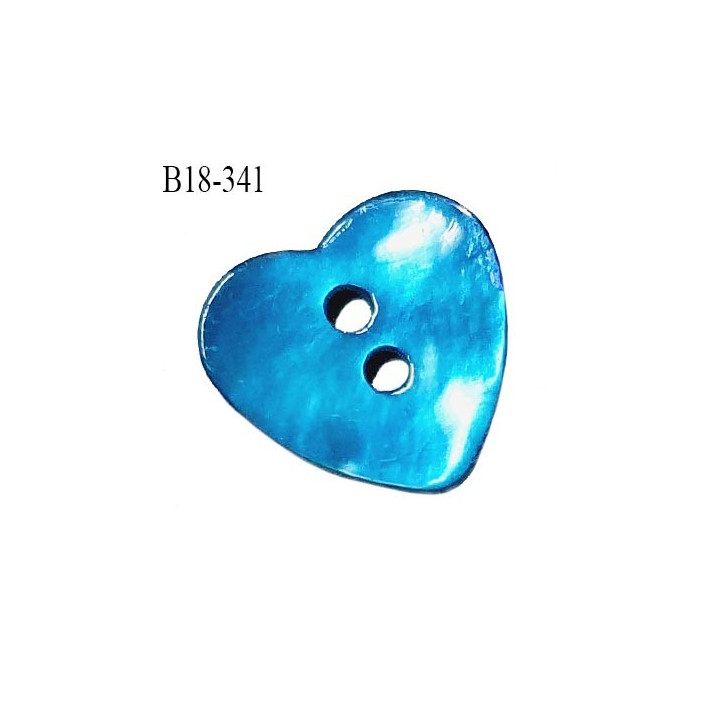 Bouton coeur nacre couleur bleu turquoise largeur 18 mm prix à la pièce
