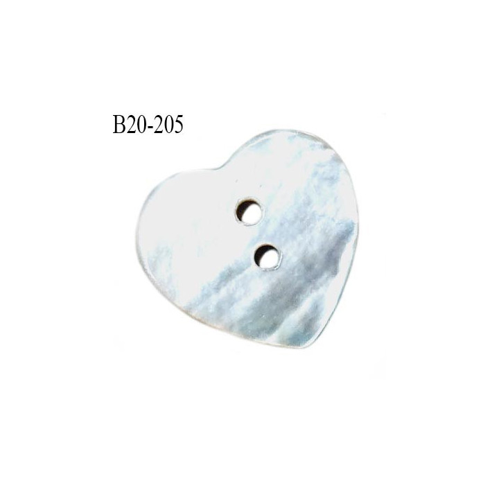 Bouton coeur nacre couleur gris 2 trous largeur 20 mm prix à la pièce