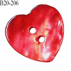 Bouton coeur nacre 20 mm couleur rouge 2 trous largeur 20 mm prix à la pièce