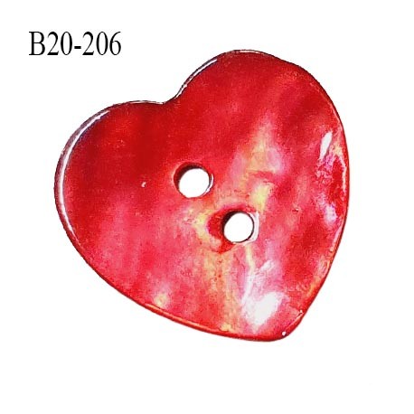 Bouton coeur nacre couleur rouge 2 trous largeur 20 mm prix à la pièce