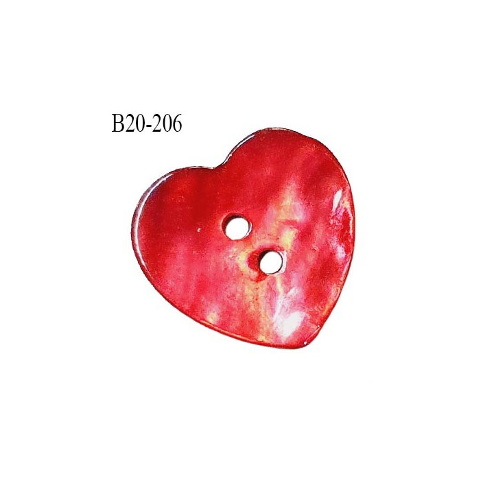 Bouton coeur nacre couleur rouge 2 trous largeur 20 mm prix à la pièce