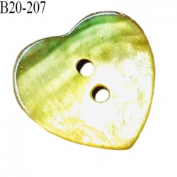Bouton coeur nacre couleur vert anis 2 trous largeur 20 mm prix à la pièce