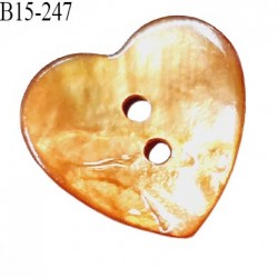 Bouton coeur nacre couleur orange 2 trous largeur 15 mm prix à la pièce