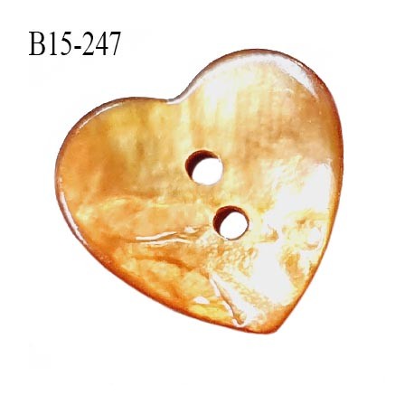 Bouton coeur nacre 15 mm couleur orange 2 trous largeur 15 mm prix à la pièce
