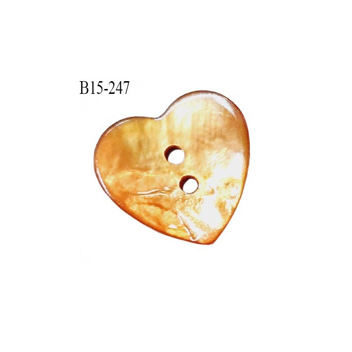 Bouton coeur nacre 15 mm couleur orange 2 trous largeur 15 mm prix à la pièce