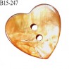 Bouton coeur nacre couleur orange 2 trous largeur 15 mm prix à la pièce