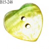 Bouton coeur nacre 15 mm couleur vert anis 2 trous largeur 15 mm prix à la pièce