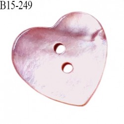 Bouton coeur nacre 15 mm couleur vieux rose 2 trous largeur 15 mm prix à la pièce