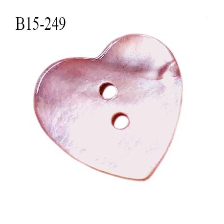 Bouton coeur nacre 15 mm couleur vieux rose 2 trous largeur 15 mm prix à la pièce